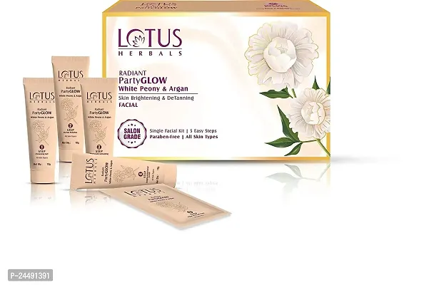 Lotus Herbals Radiant Partyglow White Peony, Argan Skin Brightening  Detaning Facial Kit 1 KIT and Radiant Pearl Facial Kit for Lightening  Brightening skin with Pearl dust  Green Tea 37g 1 Kit-thumb3