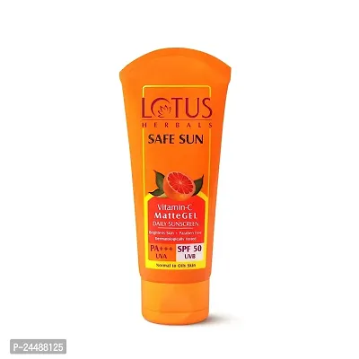 Lotus Herbals Safe Sun Vitamin C Matte Gel Daily Sunscreen | SPF 50 | PA+++ | Paraben Free | Dermatologically Tested | Anti Pollution | Normal/Oily Skin | 100g, Orange