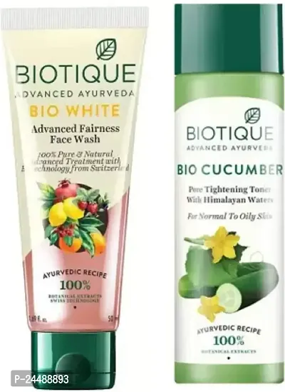 BIOTIQUE Skin Brightening Kit - Bio White Face Wash 200ml, Bio Toner Cucumber Toner 120ML (2 Items in the set)