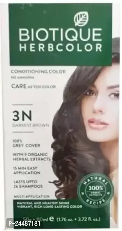 Biotique Herbcolor Conditioning Hair Colour l Ammonia Free Hair Color l 9 Organic Herbal Extracts l Natural and Healthy Shine l 50g + 110ml| Darkest Brown 3N (Pack of 1)