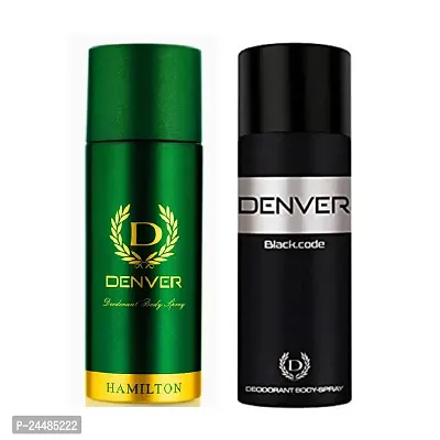 DENVER Hamilton Deo (200ML) + Black Code Deo(150ML) - Combo Set of 2 | Long Lasting Deodorant Body Spray for Men