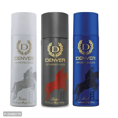 DENVER Sporting Club Goal + Rider + Victor Deodorant for Men -165ML Each (Pack of 3) | Long Lasting Fragrance Deo Combo Set of 3-thumb0