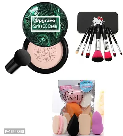 Upgrave Sunisa foundation waterproof cc cream Foundation  (Beige, 30 g)  ,  Makeup Brush Pack of 7 Black , Makeup Puff