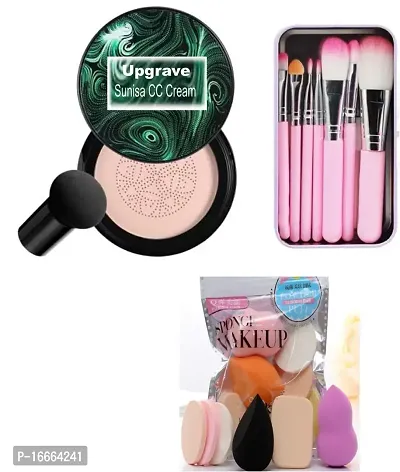 Upgrave Sunisa foundation waterproof cc cream Foundation  (Beige, 30 g)  ,  Makeup Brush Pack of 7 Pink , Makeup Puff