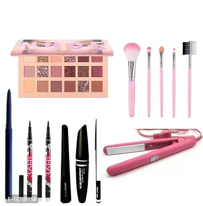 Upgrave Ultra Saloon Professional Hair Straightener  3in1 Eyeliner Mascara Eyebrow Pencil  Ultimate Glam Glazed Eyeshadow Palette  Professional 5 Makeup Brush  Yanqina 36H Deep Black Eyeliner