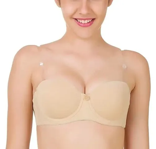 Womens Heavy Padded Underwired transparent Strap Push-up Bra