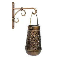 Handmade Rajasthani Traditional Brass Hanging Pitcher Jar Tea Light Holder with Antique Wall Bracket-thumb1