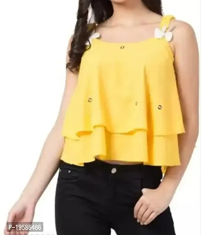 Sleeveless Self Design Women's Top (X-Small, Yellow)-thumb0