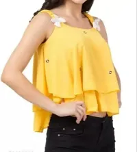 Sleeveless Self Design Women's Top (X-Small, Yellow)-thumb3