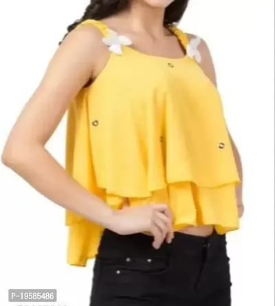 Sleeveless Self Design Women's Top (X-Small, Yellow)-thumb4