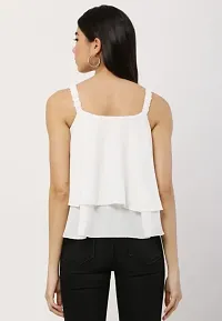 Kapsh Sleeveless Self Design Women's Top (Small, White)-thumb3