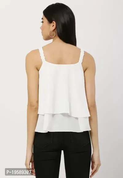 Kapsh Sleeveless Self Design Women's Top (Small, White)-thumb4