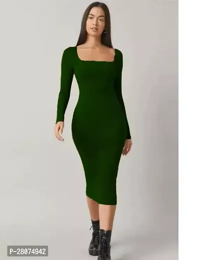 Stylish Green Lycra Solid A Line Dress For Women