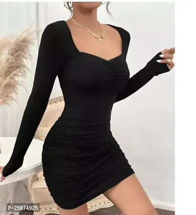 Stylish Black Lycra Solid A Line Dress For Women-thumb0