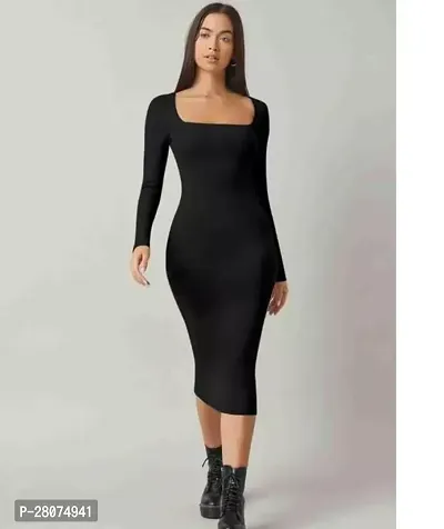 Stylish Black Lycra Solid A Line Dress For Women