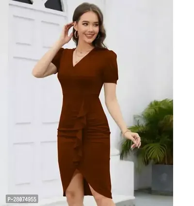 Stylish Brown Lycra Solid A Line Dress For Women-thumb0