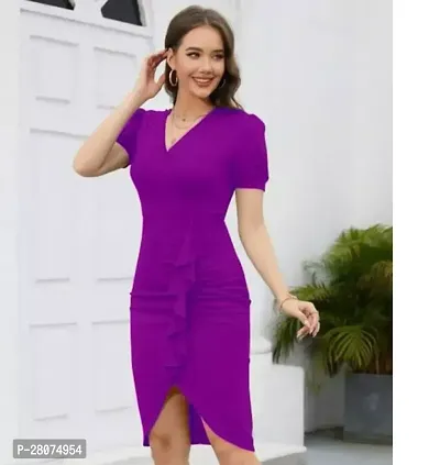 Stylish Purple Lycra Solid A Line Dress For Women