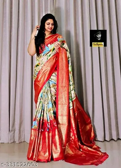 Stylish Silk Blend Saree with Blouse piece