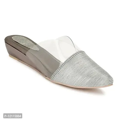 Womens Silver Synthetic Slip-on Fashion Mules