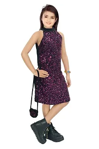 4 You Beautiful Sparkle Velvet Frock with Bag for Girls-thumb2