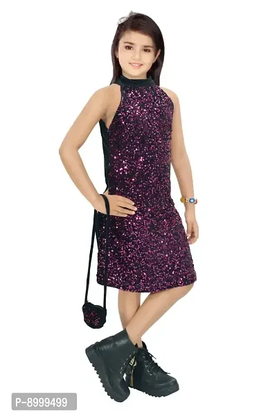 4 You Beautiful Sparkle Velvet Frock with Bag for Girls-thumb3