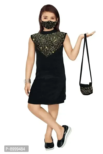 4 YOU DRESSES Beautiful Sparkle Velvet Frock with Bag  Mask for Girls (VSPARK)