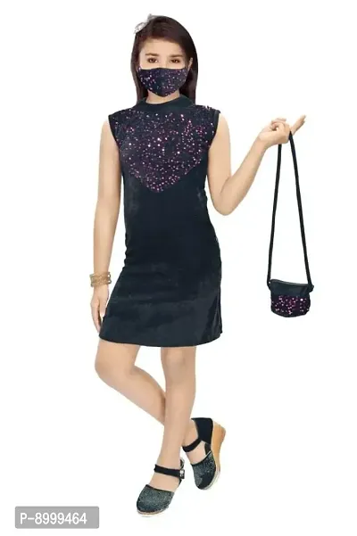 4 YOU DRESSES Beautiful Sparkle Velvet Frock with Bag  Mask for Girls (VSPARK)