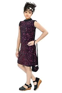 4 YOU DRESSES Beautiful Sparkle Velvet Frock with Bag for Girl-thumb3