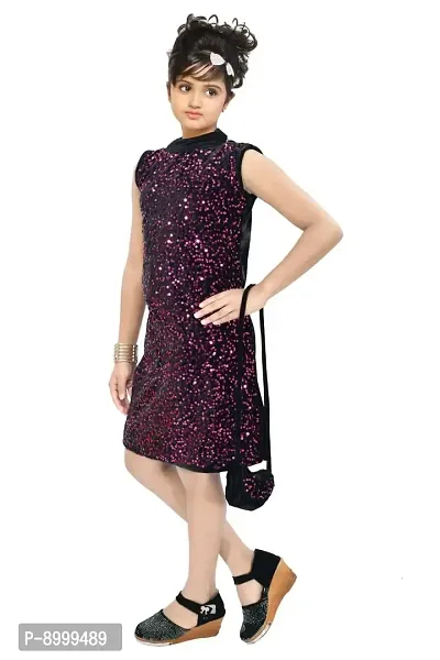 4 YOU DRESSES Beautiful Sparkle Velvet Frock with Bag for Girl-thumb4