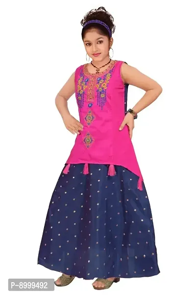 4 YOU DRESSES Girl's Gown (TRADITNIOL 2022_Deep Pink With Navy Blue)-thumb4
