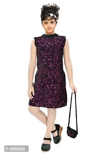 4 YOU DRESSES Beautiful Sparkle Velvet Frock with Bag for Girl-thumb0