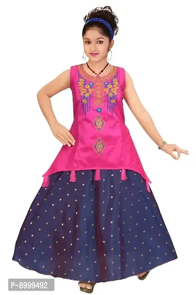 4 YOU DRESSES Girl's Gown (TRADITNIOL 2022_Deep Pink With Navy Blue)