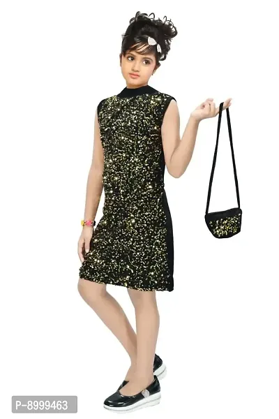 4 YOU DRESSES Beautiful Sparkle Velvet Frock with Bag for Girl-thumb2