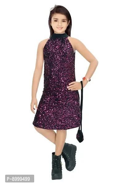 4 You Beautiful Sparkle Velvet Frock with Bag for Girls-thumb0