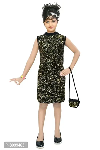 4 YOU DRESSES Beautiful Sparkle Velvet Frock with Bag for Girl-thumb0