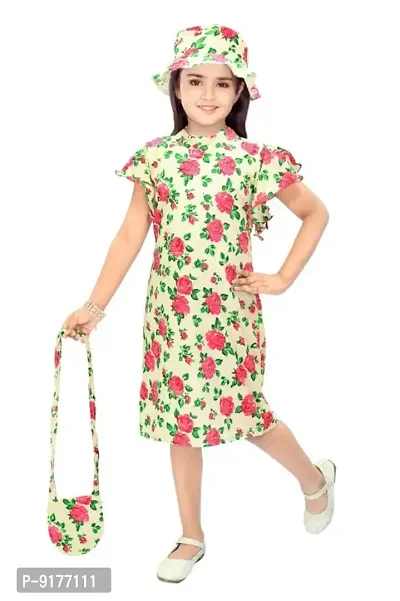 Beautiful Velvet Floral Fabric Frock with Bag and Hat for Girls-thumb0