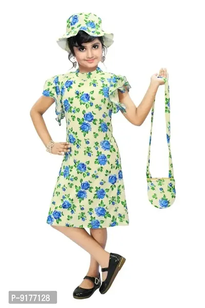 Beautiful Velvet Floral Fabric Frock with Bag and Hat for Girls