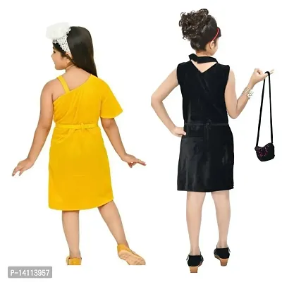 4 YOU DRESSES Beautiful Velvet and Creta Fabric Combo Dress with Bag for Girls-thumb3