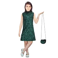 4 YOU DRESSES Beautiful Velvet and Creta Fabric Combo Dress with Bag for Girls-thumb3