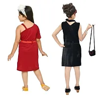 4 YOU DRESSES Beautiful Velvet and Creta Fabric Combo Dress with Bag for Girls-thumb2