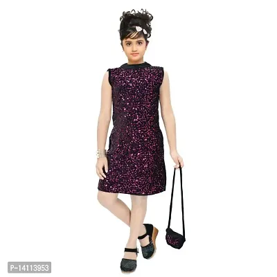 4 YOU DRESSES Beautiful Velvet and Creta Fabric Combo Dress with Bag for Girls-thumb4