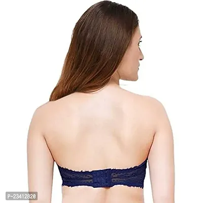 AARAA Women's Lace Padded Non-Wired Bandeau Bra Pack of 3 Best Size 28 to 32(Black, Blue and Maroon Colour) (28)-thumb5