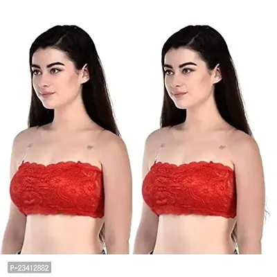 AARAA Women's Lace Padded Non-Wired Bandeau Bra Pack of 2 Best Size 28 to 32 (Red and Red Colour)-thumb0