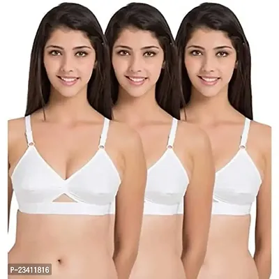 AARAA Beauty Cotton Non-Padded White Bra-Round Stiched with Nylon Belt/Strap Colour White (Pack of 3 Pieces) (C, White, 40)