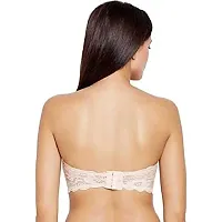 AARAA Women's Lace Strapless Padded Bandeau Bra Best Size 28 to 32 (Black, Blue, Skin, White, Red, Maroon Colour) (Skin, 28)-thumb2