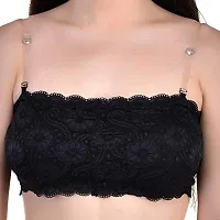 AARAA Womenrsquo;s Lace Padded Non-Wired Bandeau Bra (Black, Orange, White, Red, Skin and Pink Colour) Free Size 28 to 32(B, Black)-thumb2