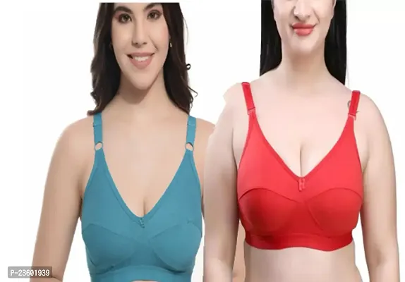 Full Cotton C and D cup bra with Broad strap bra for Women/Multicolor Pack of 2-thumb0