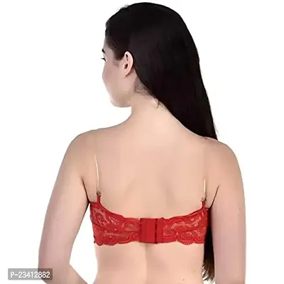 AARAA Women's Lace Padded Non-Wired Bandeau Bra Pack of 2 Best Size 28 to 32 (Red and Red Colour)-thumb5
