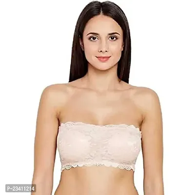 AARAA Women's Lace Strapless Padded Bandeau Bra Best Size 28 to 32 (Black, Blue, Skin, White, Red, Maroon Colour) (Skin, 32)
