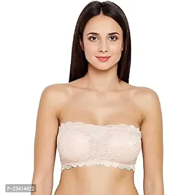 AARAA Women's Lace Strapless Padded Bandeau Bra Best Size 28 to 32 (Black, Blue, Skin, White, Red, Maroon Colour) (Skin, 28)-thumb0